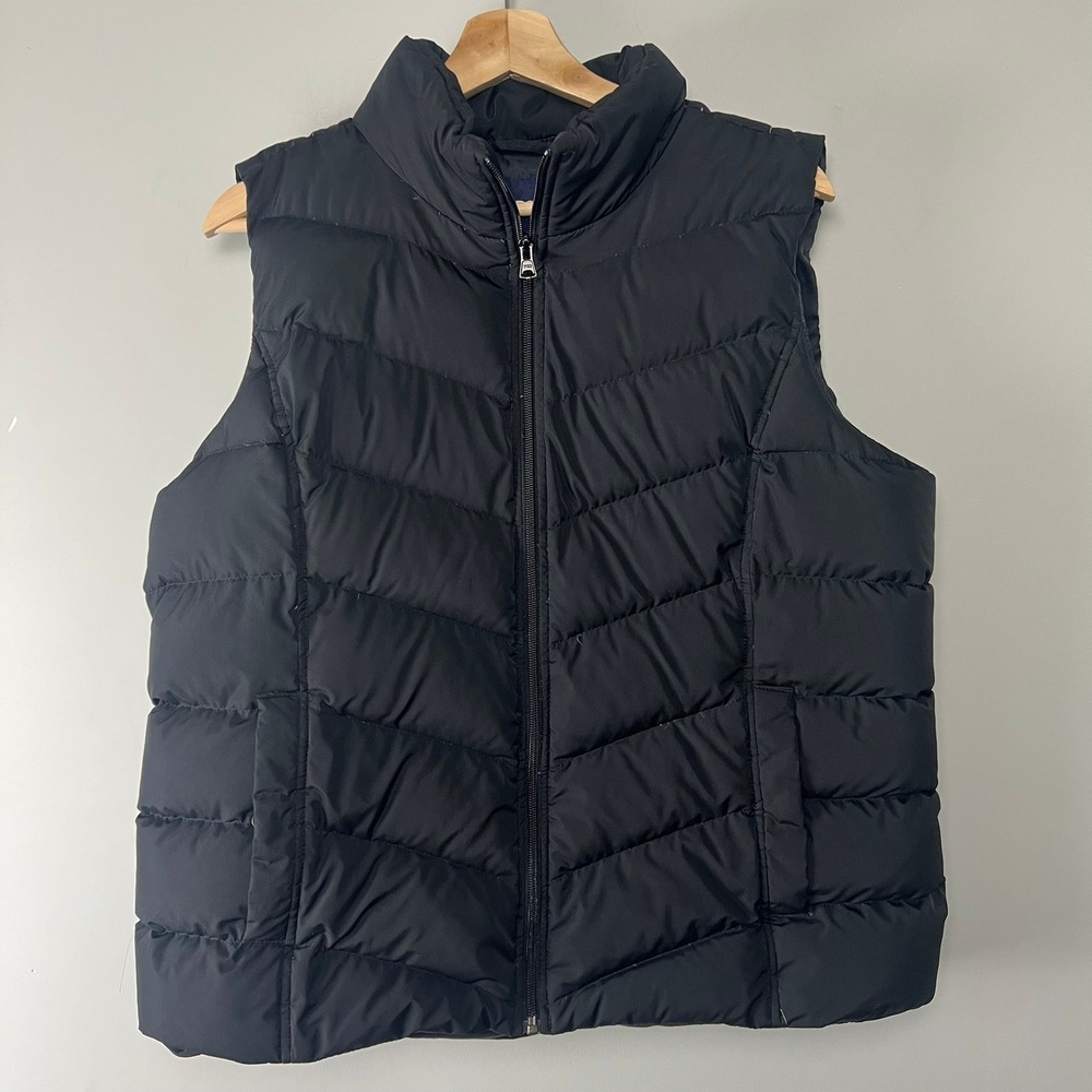 Lands End Womens XL Black Down Filled Chevron Puffer Vest Full Zip Gorpcore Warm